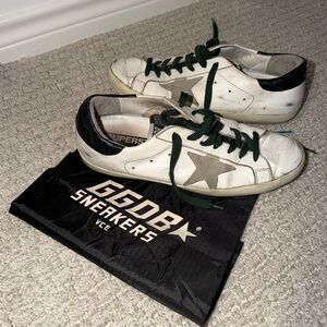 Golden Goose Men’s White Sneakers with Green Laces